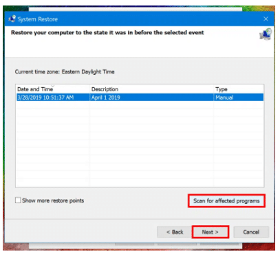 system restore