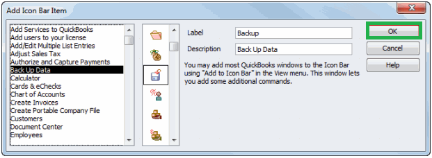 add icon bar item dialogue box