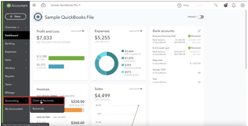 Navigate to Chart of Accounts