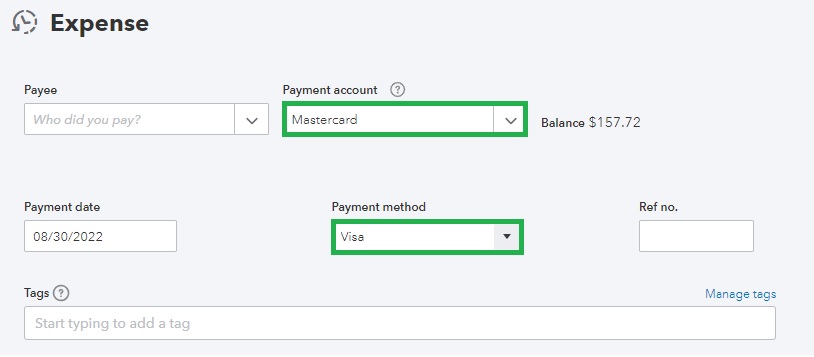 Select Your Payment Method and Credit Card Account