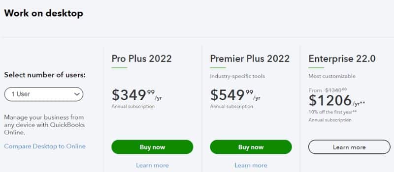 QuickBooks Desktop Pricing