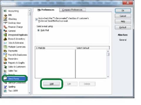 QuickBooks email service set up