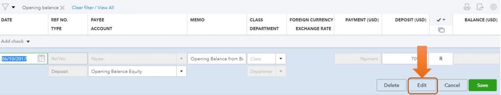 Edit Opening Equity Balance