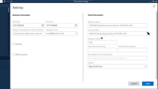Manual Entry Using the Internal Mileage Tracker