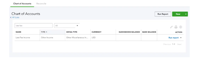 Chart of Accounts Late Fees