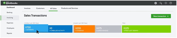 QuickBooks money bar