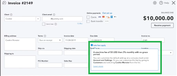 late fees when QuickBooks online