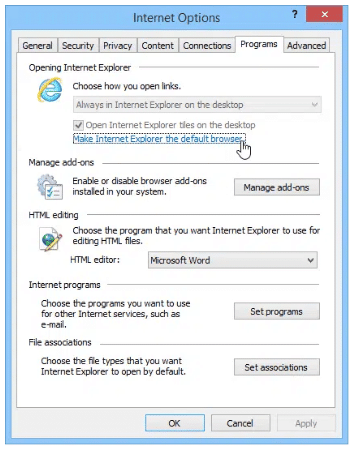 Check Internet Explorer Settings
