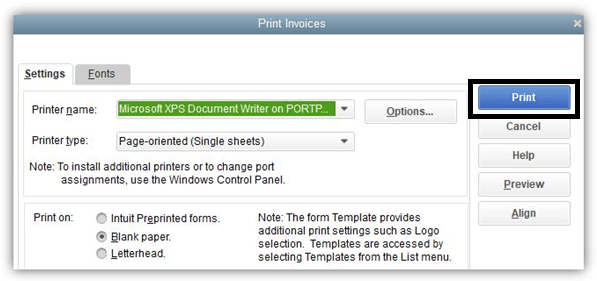 Print Invoices page