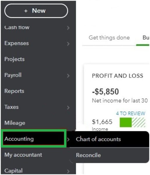 Navigate to Chart of Accounts in QuickBooks Online