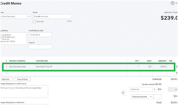 Fill out the credit memo