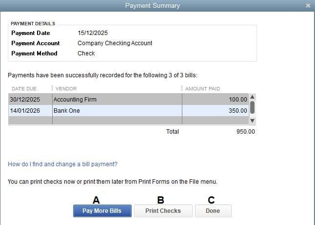 Pay more bills or print checks in QuickBooks Desktop