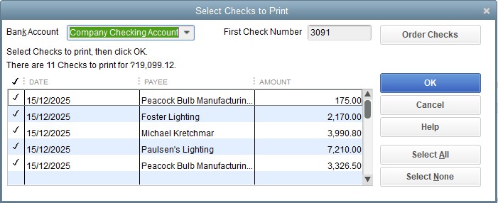 Select checks to print in QuickBooks Desktop