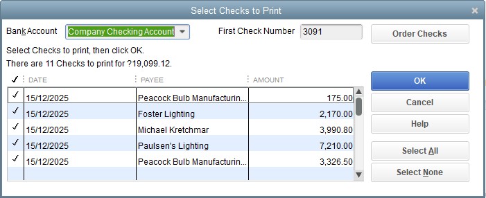 Select checks to print in QuickBooks Desktop