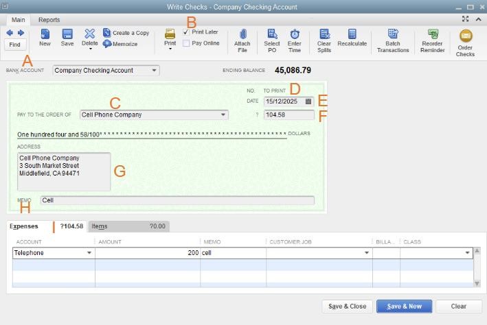 Write Checks window in QuickBooks Desktop