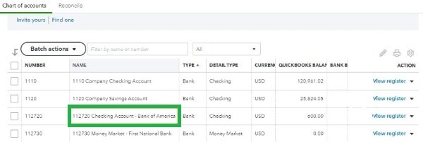 View checking account register in QuickBooks Online
