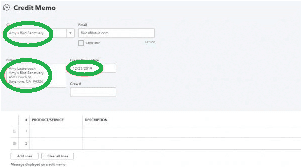 credit memo you have to enter identifying information