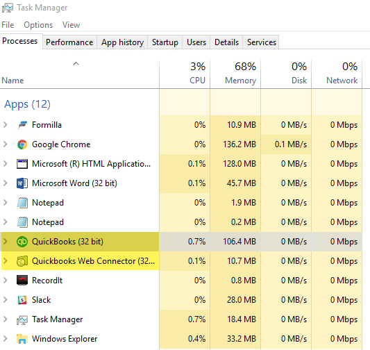 Restart QuickBooks Web Connector Process