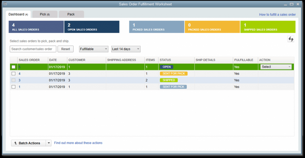 Sales Order Fulfillment Worksheet