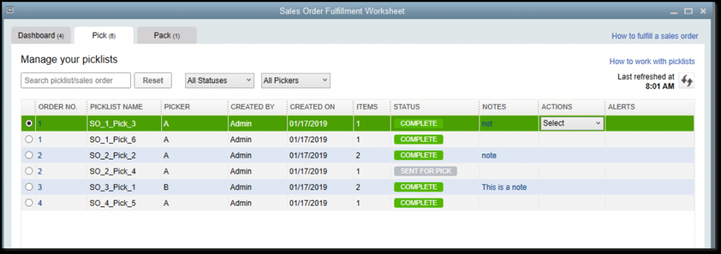 Sales Order Fulfillment Worksheet Pick