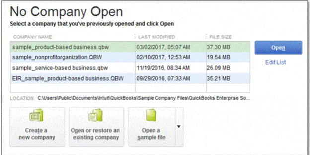 Open QuickBooks Sample Company File