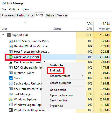 Terminate QB-related tasks from the Task Manager
