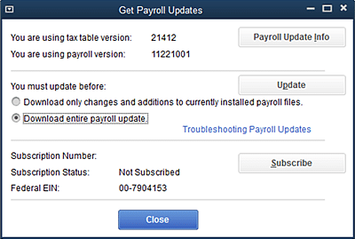 Update QuickBooks Payroll Subscription