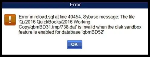 Errors in reload.sql in QuickBooks for Windows