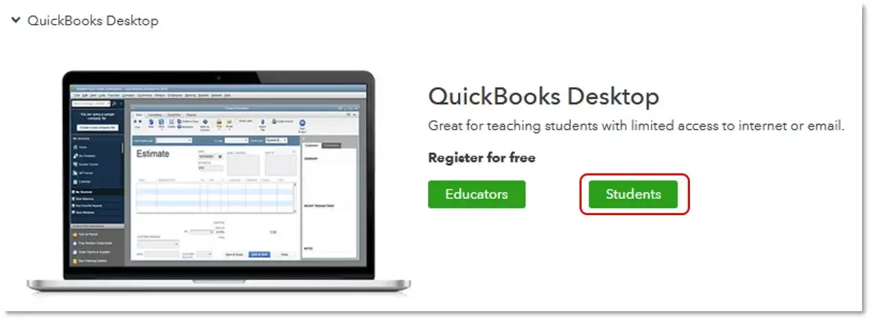 Registering QuickBooks student trial