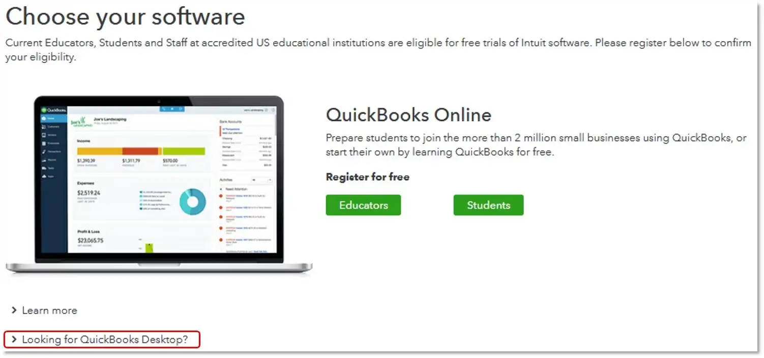 Registering QuickBooks Student Trial