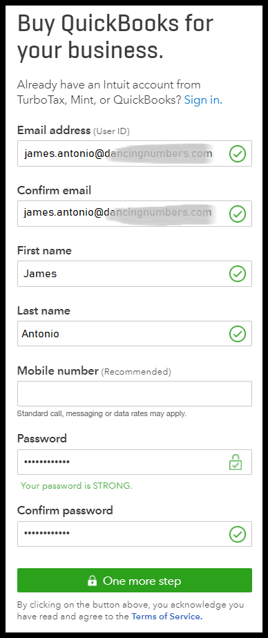 Create a QuickBooks Online Account