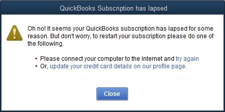 Your QuickBooks Subscription has Lapsed.