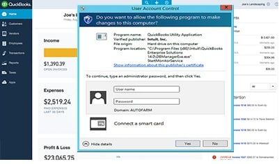QuickBooks Utility Application (UAC) Pop-Up