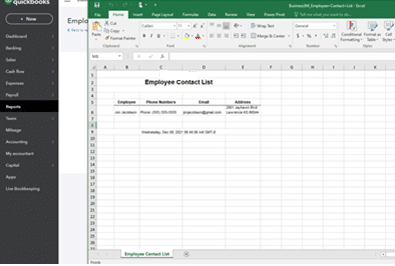 Exported to Microsoft Excel