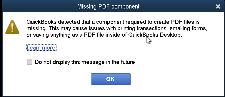 QuickBooks Missing PDF Component