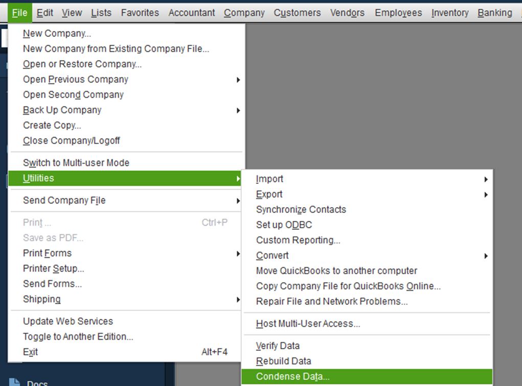 QuickBooks Condense Data