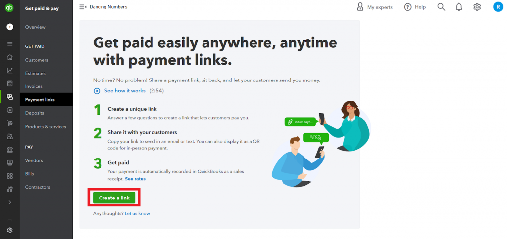 Establish a Payment Link with the QuickBooks Payments Account