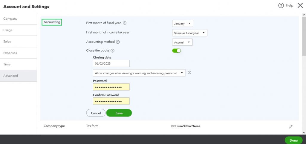 Advanced Accounting settings in QuickBooks Online