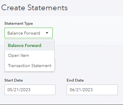 Choose a statement type in QuickBooks Online