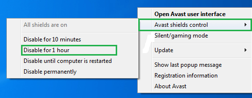 Temporarily Disable The Antivirus Software