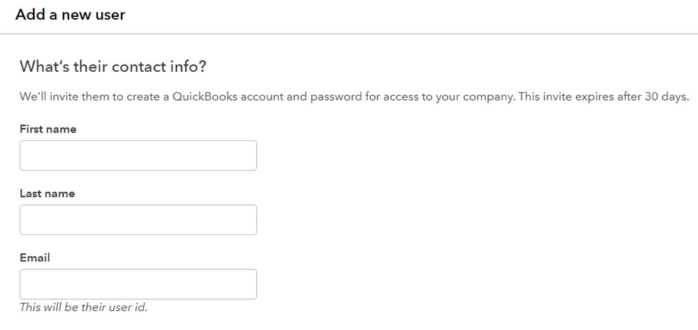 Enter the Contact Details of New User in QuickBooks Online