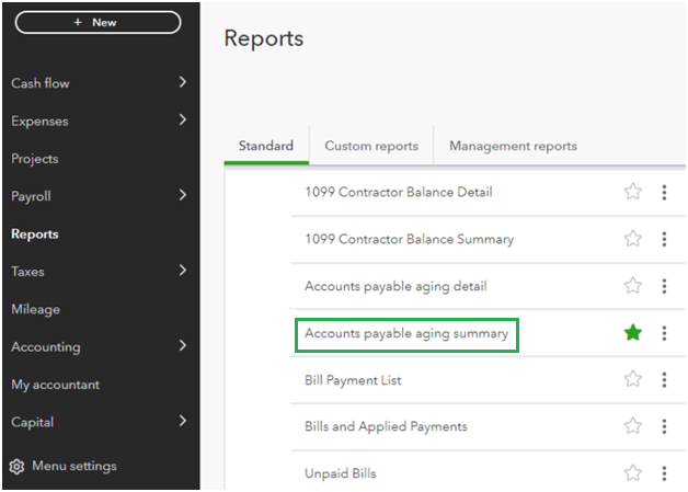 Find the Accounts Payable Ageing Summary