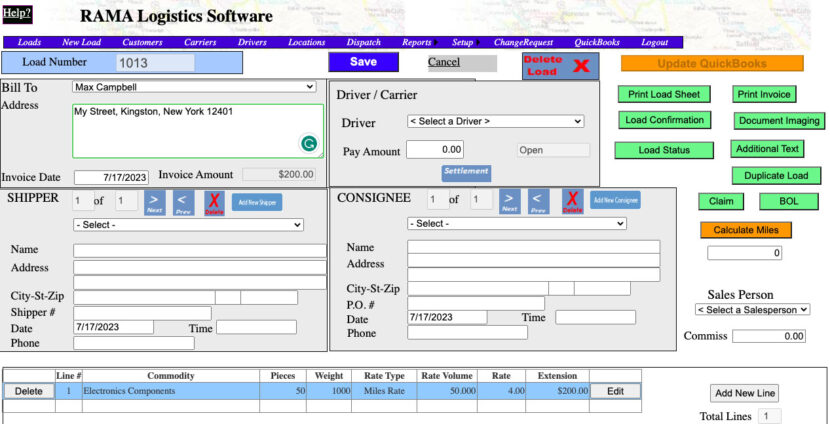 RAMA Logistics Software Dashboard