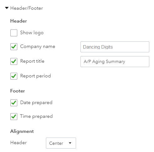 Header and Footer of Your AP Aging Report