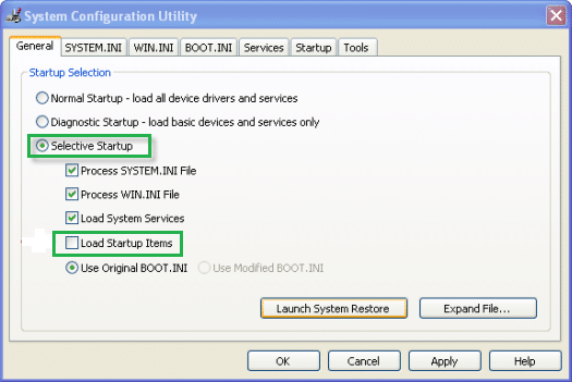 Selective Startup to Reboot Windows Operating System