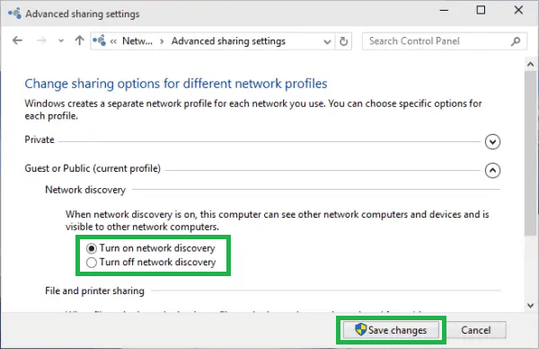 Turn on Network Discovery