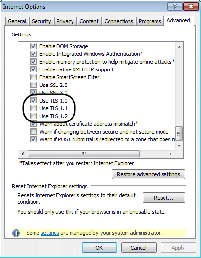 TLS 1.0 Settings Verification