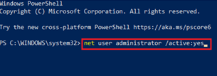 net user administrator /active: yes