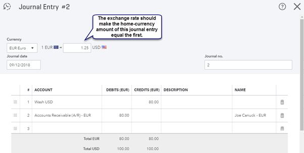 Journal Entry Home Currency