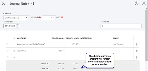 Journal Entry Home Currency